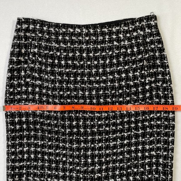 Halogen Tweed Pencil Skirt Classic Black White Knee Length Lined Size 8 - Picture 8 of 13